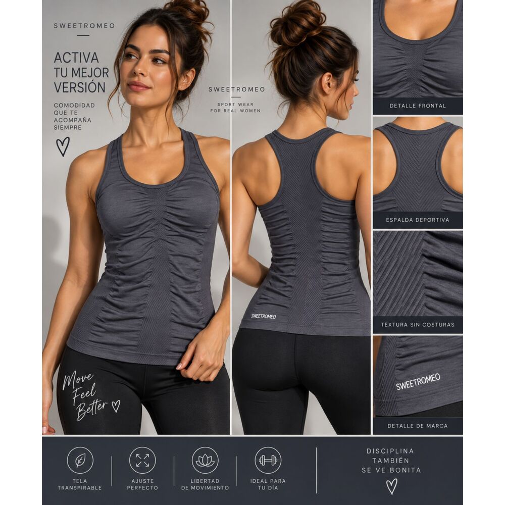 Sweet Romeo Active S/M Charcoal Seamless Racerback Workout Tank Top NWT
